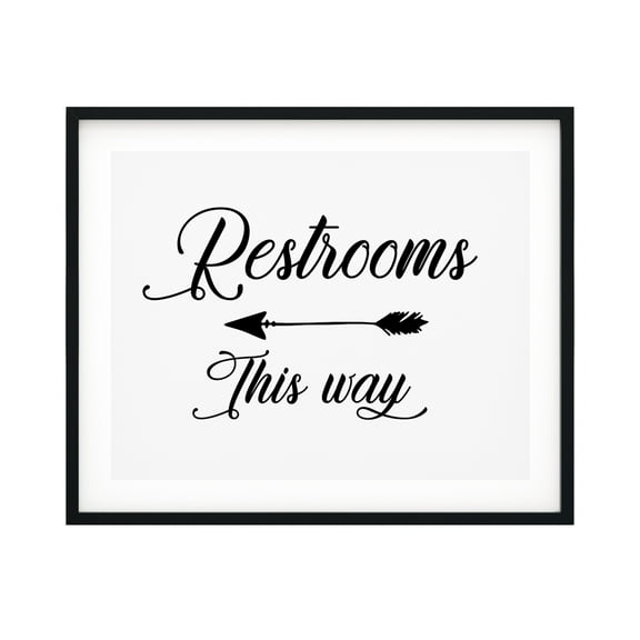 Restrooms This Way (Cursive Left Arrow) 11 x 14 UNFRAMED Print Business & Events Decor Wall Art