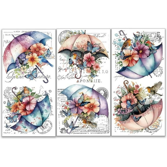 3pcs/Set Umbrella and Flowers Rub on Transfers for Furniture and Crafts 6x12 inch Floral Furniture Transfer Sticker Furniture Decals Decor Transfer Stickers Rub on Decals for Furniture
