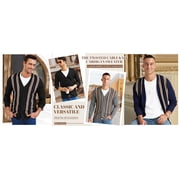 Iceglad Mens Vintage Striped Long Sleeve Button Down Cardigan Sweater with V Neck Knitted Sweaters