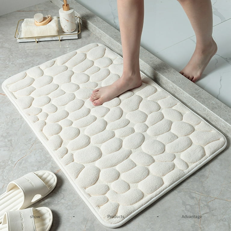 White Bathroom Rugs Memory Foam Bath Mats for Bathroom Floor Mats  Cobblestone Non-Slip Bath Rug Water Absorbent Indoor Door Mat Outdoor  Kitchen Rug Shower Mat,16 x 24 