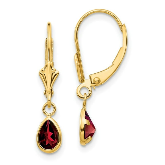 Primal Gold 14 Karat Yellow Gold 6x4mm Garnet January Earrings