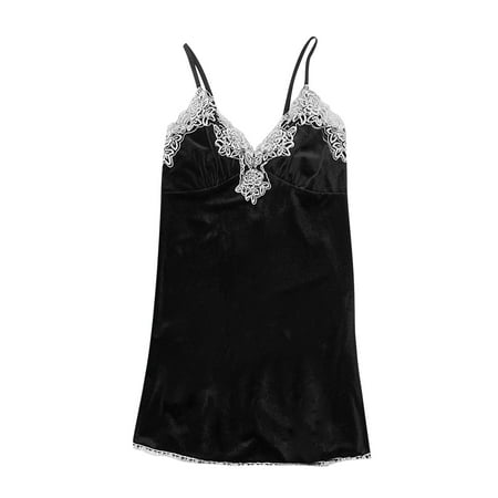 Mrat Satin Pajamas Women Gold Velvet Sling Skirt Satin Pajamas Silk Robes Towel Robe for Ladies Lingerie Home Wear Pajamas Nightdress Black_B XL
