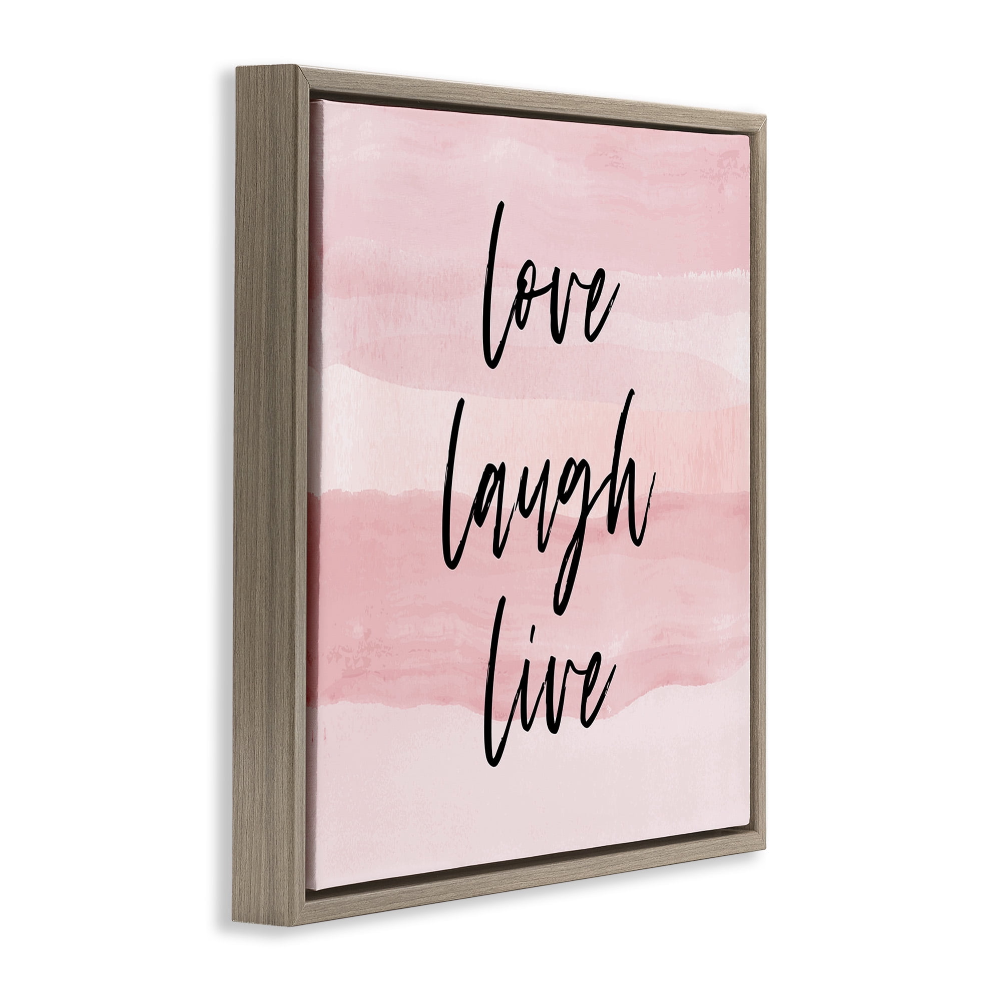 Stupell Industries Pink Love Laugh Live Phrase Inspirational Painting Brown Floater Framed Canvas Art Print Wall Art, 18 x 18