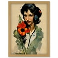 thumbnail image 1 of Woman With Bouquet Watercolour Flowers Floral Artwork Framed Wall Art Print A4, 1 of 4