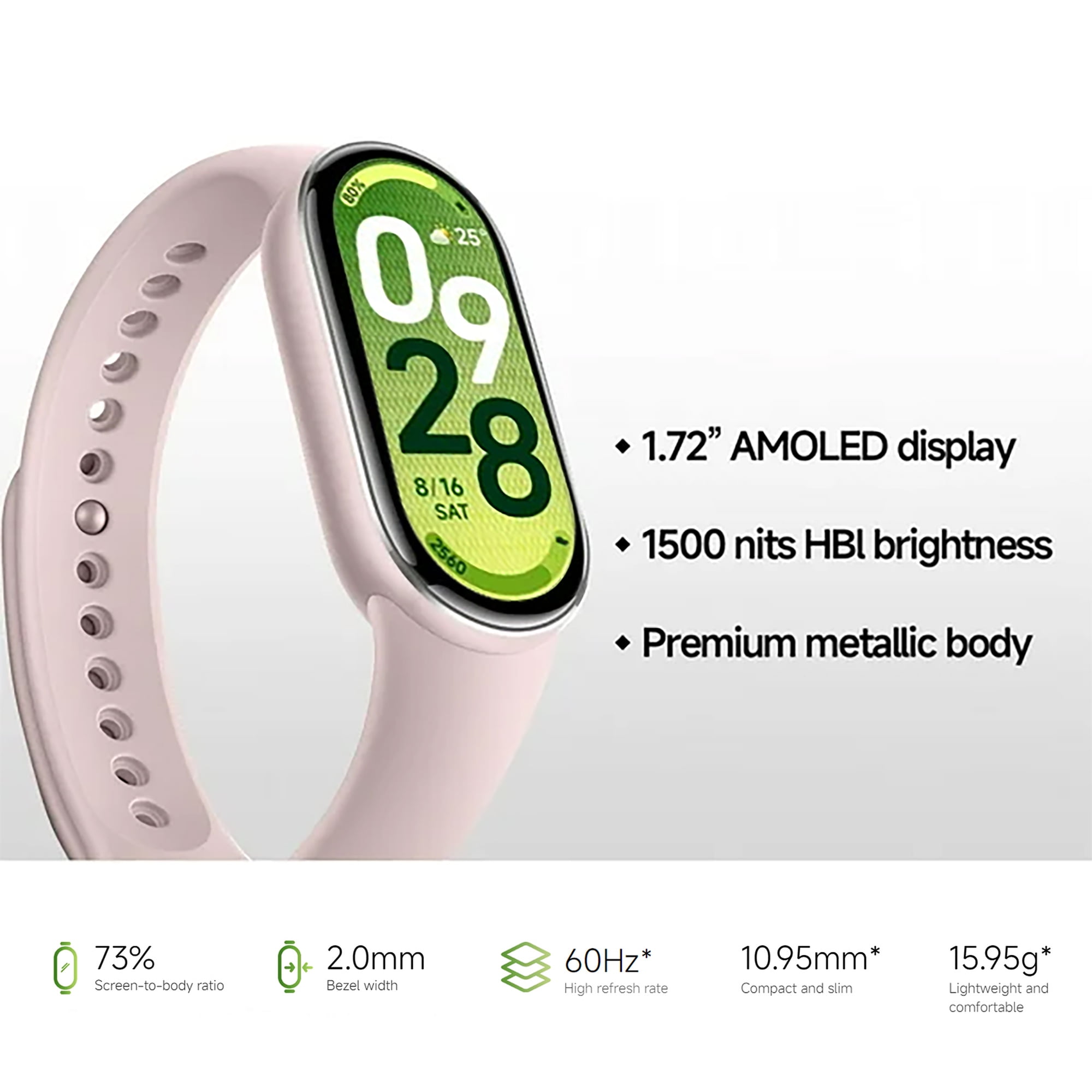Xiaomi Smart Band 10 (Rose Pink) 1.72" Amoled Display | Up to 21-day long-lasting battery life |150+ sports modes | BT 5.4 |Water-resistant to 50