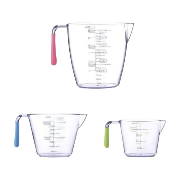 Taotanxi Set Of 3 Thick Plastic Measuring Cups For Home Kitchen Use, Transparent, Clearly Marked, Available In 200Ml, 400Ml And 900Ml Sizes.