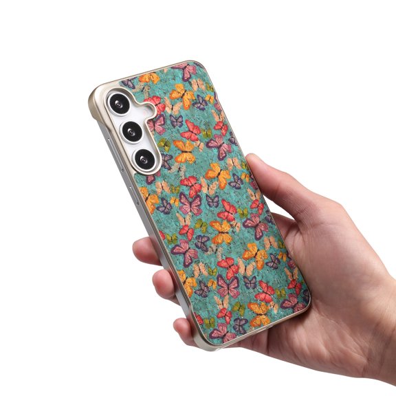 For Samsung Galaxy S25 Phone Case,Ultra Slim Bumper Cover,Anti-Scratch Retro Pattern PU Leather Back,Compatible with Mag-Safe,Shockproof Anti-fall Drop Protection,Thin Phone Case,Butterflyblue