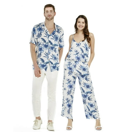 

Couple Matching Hawaiian Luau Shirt Jumpsuit in Sandy Beach