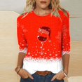 thumbnail image 2 of Bcresic Christmas Shirt Womens Xmas Hat Red Wine Glass Graphic T-Shirts Cute Snowflake Colorblock Tunic Tops Casual Crewneck T Shirts Christmas Holiday Printed Basic Tee Blouse 2024,#01_Red,Medium, 2 of 4
