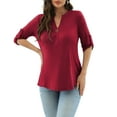 thumbnail image 6 of VERABENDI Women's Plus Size Tops 3/4 Sleeve Shirts Dressy Casual Metal Buckle V-Neck Tunic Blouses,M-4XL, 6 of 11