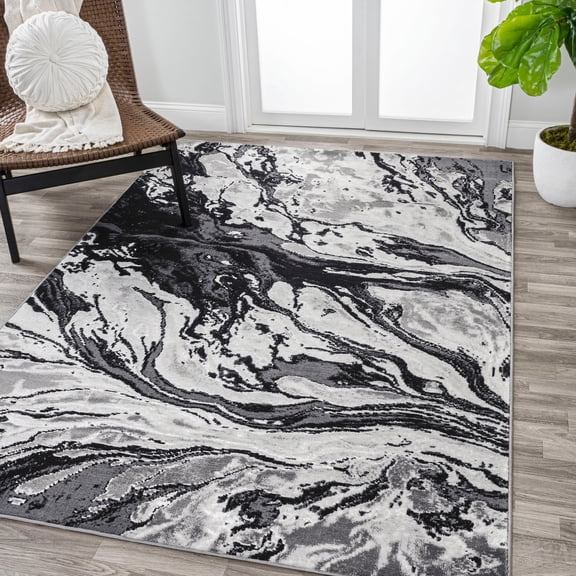 JONATHAN Y SILK ORCHID 8 x 10 Area Rug, Swirl Marbled Abstract - Black/Ivory, SOR203E-8