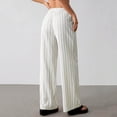 thumbnail image 6 of Miluxas Women's Striped Drawstring Wide Leg Pants Elastic High Waist Loose Casual Trousers with Pockets Soft Breathable Daily Outings Pants White, 6 of 8