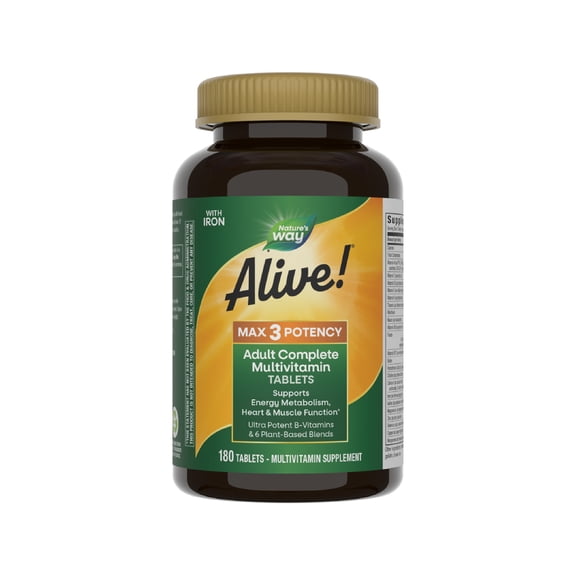 Nature's Way Alive! Max3 Potency Adult Multivitamin Tablets, Ultra Potency B-vitamins, Unisex, 180ct