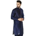 thumbnail image 4 of SKAVIJ Men's Indian Art Silk Long Top Casual Crew Neck Party Kurta (Small, Blue), 4 of 6