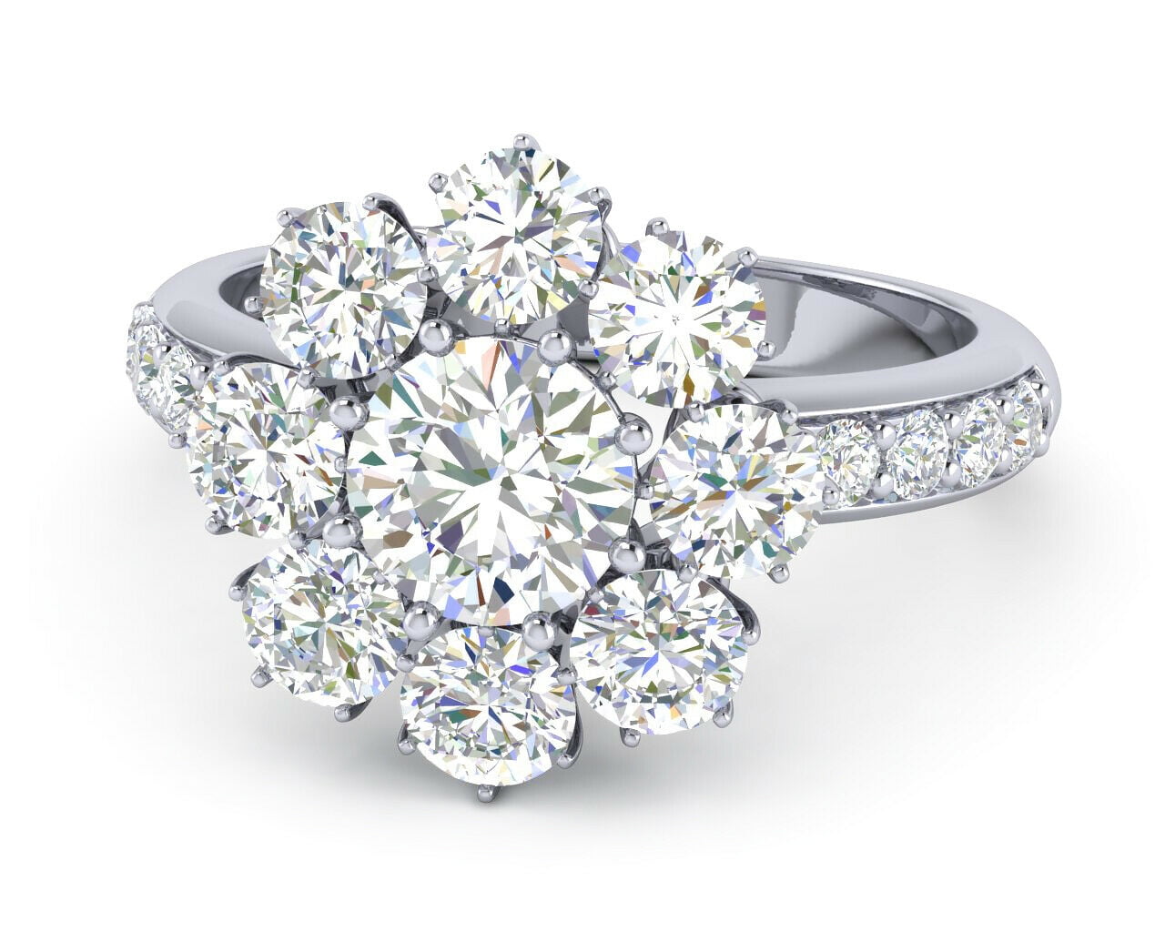 HeartsAndYou 2.5ct Round Cut Moissanite Engagement Ring for Women 18k White Gold over Silver Floral Solitaire