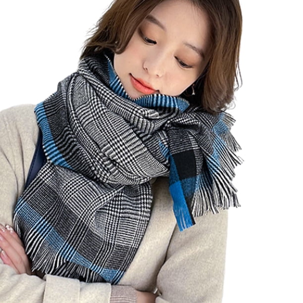 Bufandas de cuadros escoceses para mujer, chal de invierno con borlas de cachemira y cuadros grandes, bufandas de gran tamaño, bufandas cálidas y acogedoras para invierno y otoño