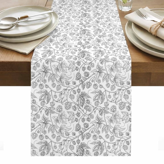 Gray Flowers Table Runner - 36 Inch Long, Kitchen Dining Table Runner Dresser Scarves, Farmhouse Pastoral Vintage Plants Branches Farmhouse Decor for Coffee Tables Wedding Party Banquet