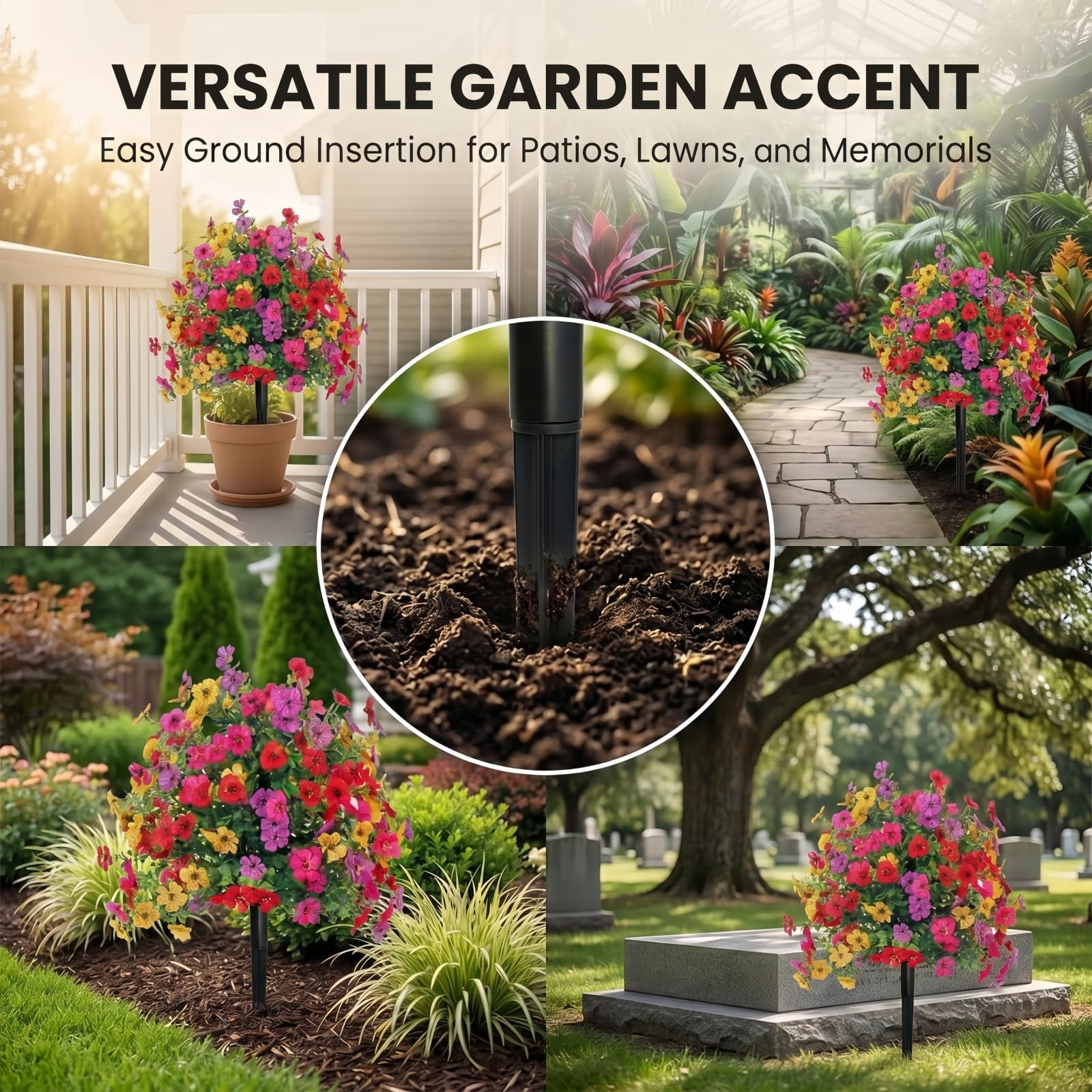 UV Resistant Artificial Outdoor Flowers 22 inch lifelike petunia design fade resistant material with stakes for garden yard porch spring summer decor