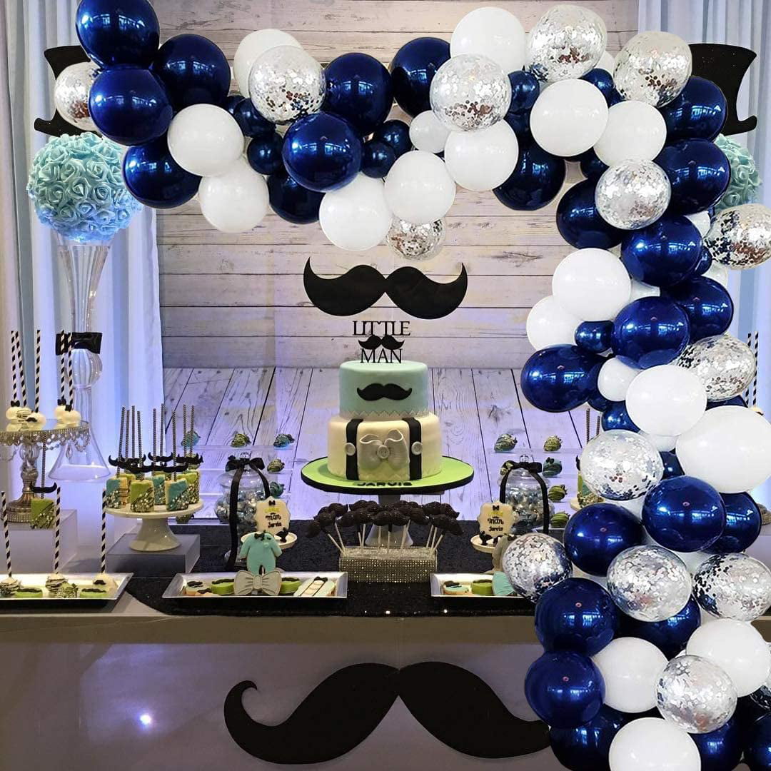 Balloon Garland Arch Kit 16Ft Long 119 Pack Blue White Silver Latex Balloons Strip Set For Baby Shower Birthday Party Centerpiece Backdrop Background Decorations