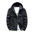 thumbnail image 2 of Soft Denim Jacket Men Jerdar Men Spring and Fall Solid Pocket Button Hooded Top Casual Coat, 2 of 4