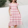 thumbnail image 3 of Zpanxa Robes Florales pour Filles Été Manches Courtes Manches Volantées Col Rond Imprimé de Fleurs Taille Poche Robe Superposée Polyester Spandex Rouge 14-15 Ans, 3 of 5