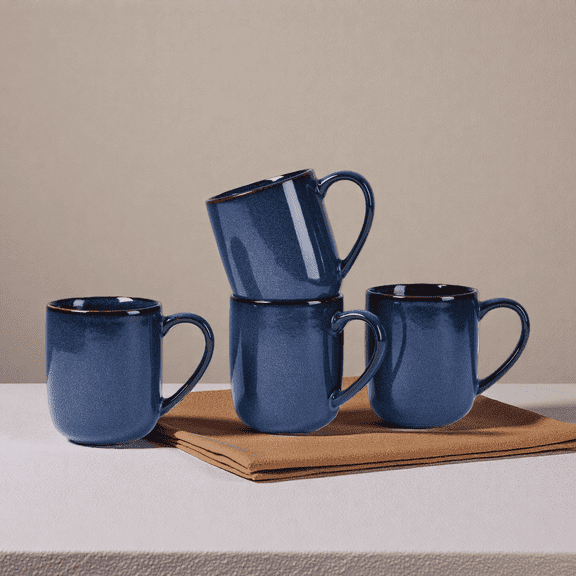 Onader 14OZ Coffee Mugs Set of 4, Stoneware Tea Mug Set with Handle, Ceramic Cups for Latte/Cocoa/Cappuccino, Dishwasher & Microwave Safe - Starry Blue