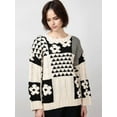 thumbnail image 4 of Women Flower Print Color Block Sweater Casual Pullover Tops Long Sleeve Cable Ribbed Knit Sweater  L, 4 of 9