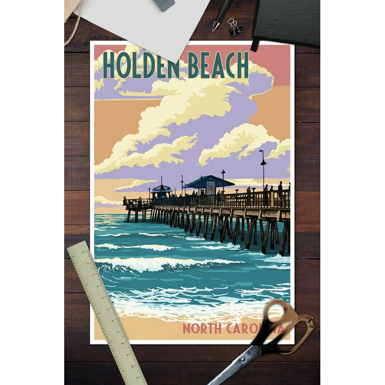 Holden Beach, North Carolina - Fishing Pier - Lantern Press Artwork (12x18 Art Print, Wall Decor Travel Poster), Size: 12 x 18