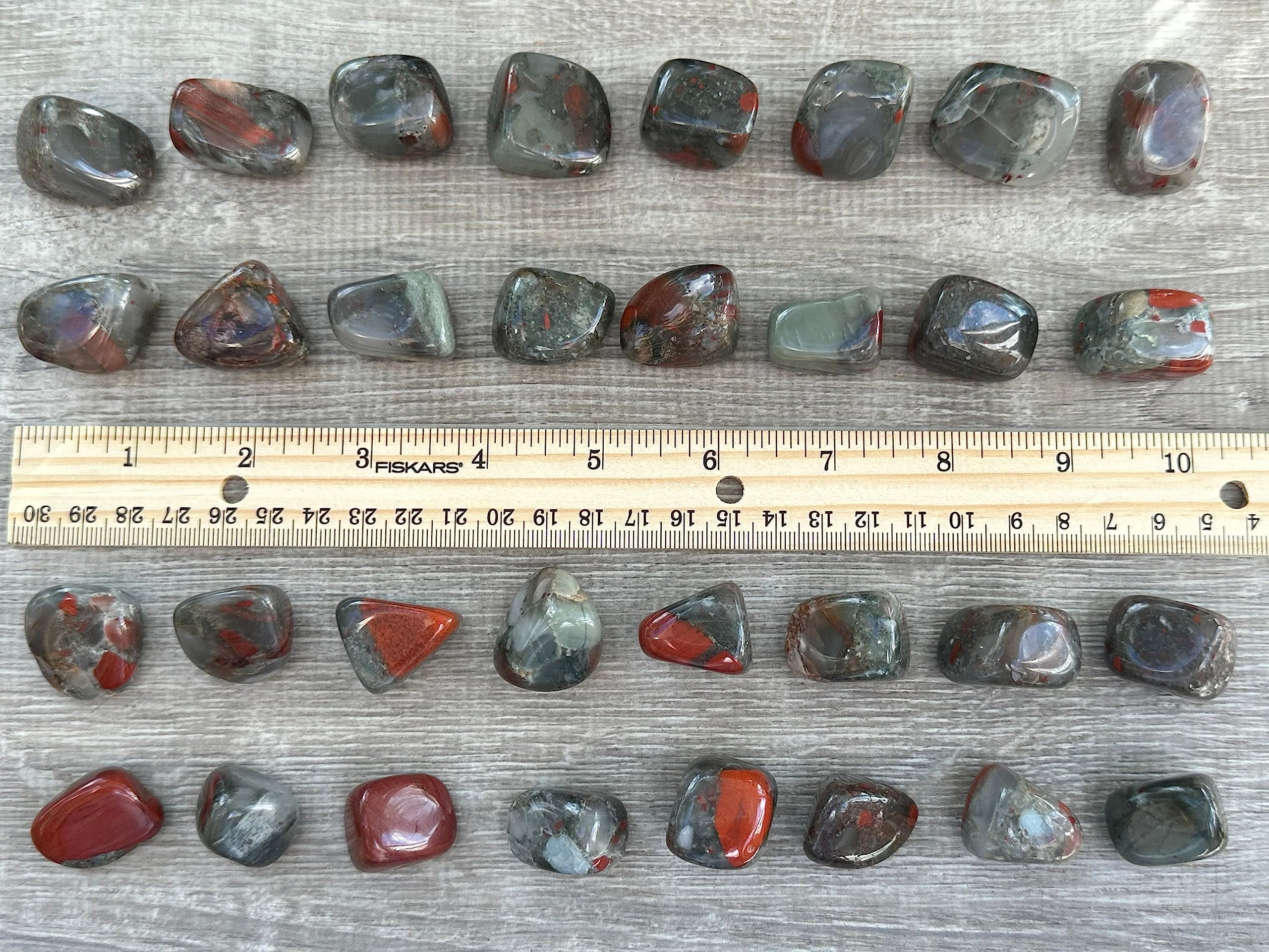 African Bloodstone Tumbled Stones, Polished African Bloodstone Gemstone, African Bloodstone Healing Crystals (African Bloodstone, 0.5 Pound)