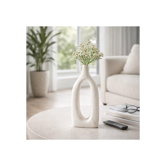 Elegant Wood Cut-Out Vase for Living Room Decor - Casual Flower Vase for Home Decor and Room Display - Modern Decorative Accent for Bedroom, House, Office and Table Styling - 14", White