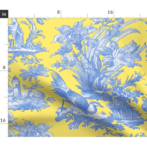 Spoonflower Fabric Chinoiserie Toile Lemon Yellow Asian Printed on
