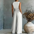 thumbnail image 4 of Women Linen Jumpsuits Sleeveless V Neck Elegant Dressy Casual One Piece Pants Romper Summer Outfits White 3XL, 4 of 5