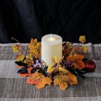 Honeeladyy Thanksgiving Halloween Maple Leaf Berry Candle Holders Scented Wreath Decorative Ring Decorative Items Table Decorations
