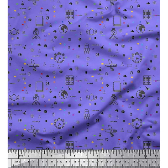 Soimoi Purple Poly Georgette Fabric Infographics Education Theme Decor Fabric Printed Yard 42 Inch Wide