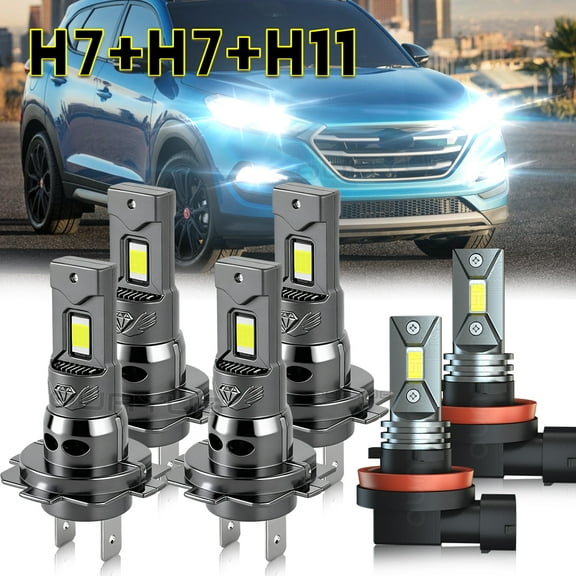 Quayub LED Headlight High Low Beam Fog Light Bulbs Combo 6500K For Hyundai Tucson 2016 2017 2018,Pack of 6