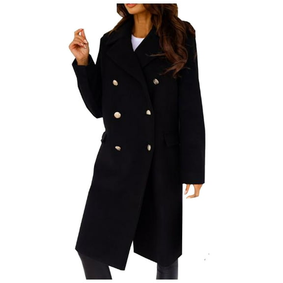 HTNBO Women's Classic Long Sleeved Jacket Lapel Collar Coats Solid Color Wrap Coats With Pockets