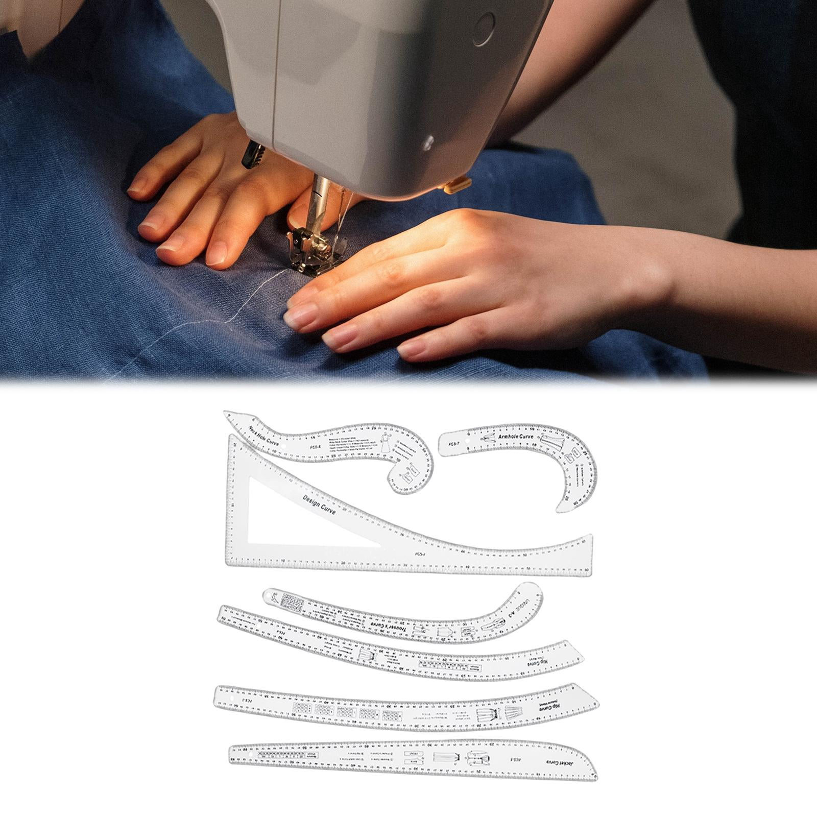 7Pcs Acrylic Sewing Ruler Multifunctional Ruler Needlework Clothing Craft Metric Ruler Sewing Template for Pattern Maker