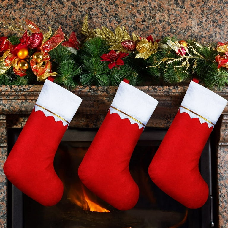 KCYSTA 12 Pcs Christmas Felt Stockings Bulk, 15 inch Red Felt Stockings Bags Xmas Fireplace Hanging Stockings Christmas Tree Hanging Ornaments for Family