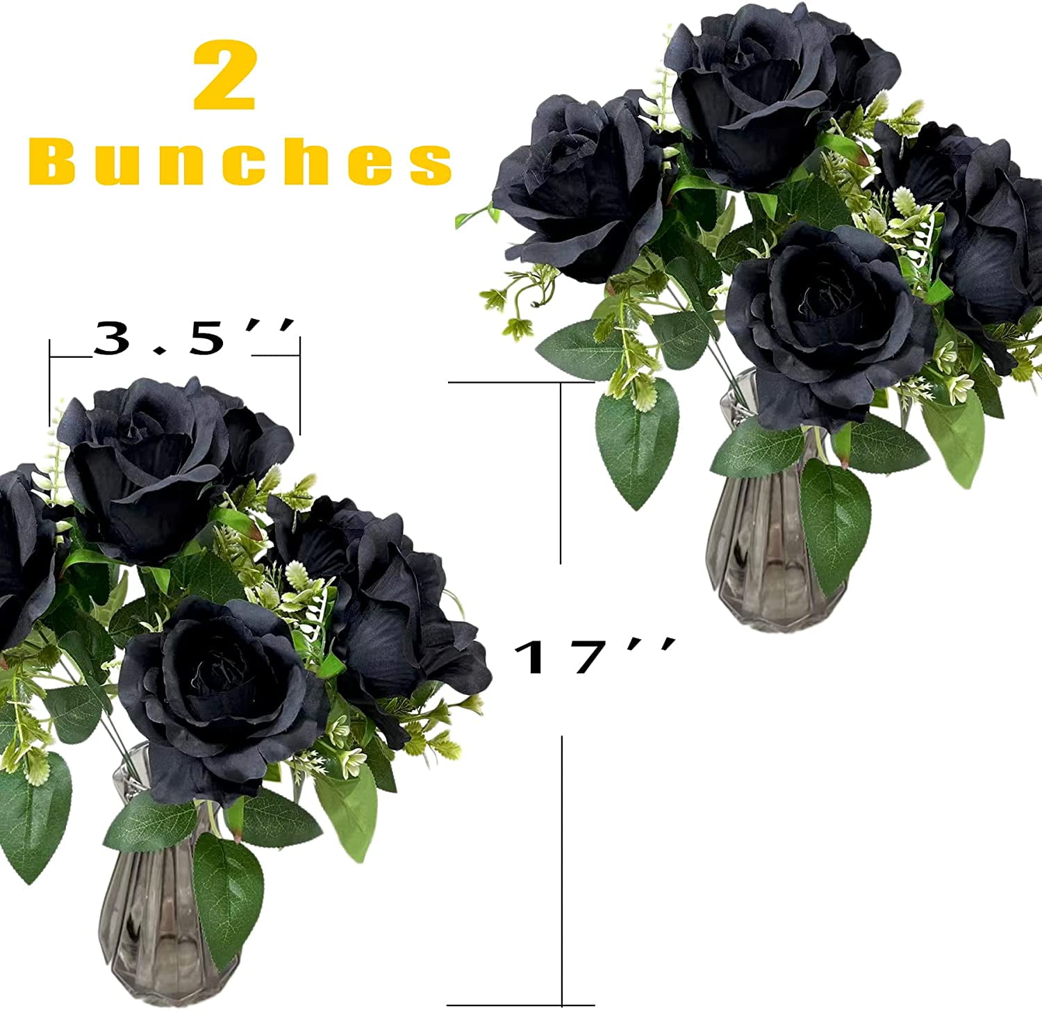 BLACK Rose Buds Bush Artificial Silk Flowers 25 Bouquet 24-1985