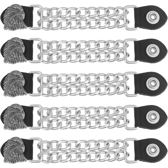 5 Pcs Leather Motorcycle Medallion Vest Extender Eagle Biker Vest Chain with Leather Ends for Women Men Biker Double Cut Chain 6.7 inch diy
