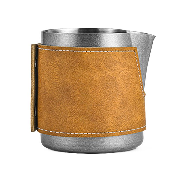 Coffee Milk Frothing Pitcher Cup Jug Espresso Stainless Steel w/ Leather Sheath