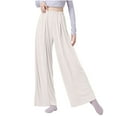 thumbnail image 3 of Casual Wide Leg Pants for Women, Elastic Waist Straight Leg Trousers, Solid Color Loose Fit Lounge Pants, Business Casual Office Work Slacks, Mother's Day Gifts | CSEONE,Beige XL, 3 of 9