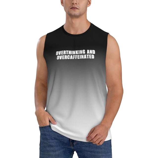 Men's Tank Top Overthinking and Overcaffeinated Sleeveless Muscle T Shirts Gym Workout Tank Tops Summer Beach Tanks,