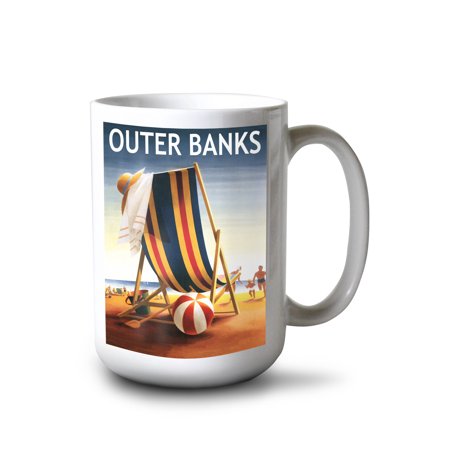 

15 fl oz Ceramic Mug Outer Banks North Carolina Beach Chair and Ball Dishwasher & Microwave Safe