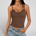thumbnail image 2 of IWRICH Women's V Neck Lace Cami Tank Tops Fitted Sleeveless Crop Spaghetti Strap Summer Tops Basic Undershirts Brown M, 2 of 4