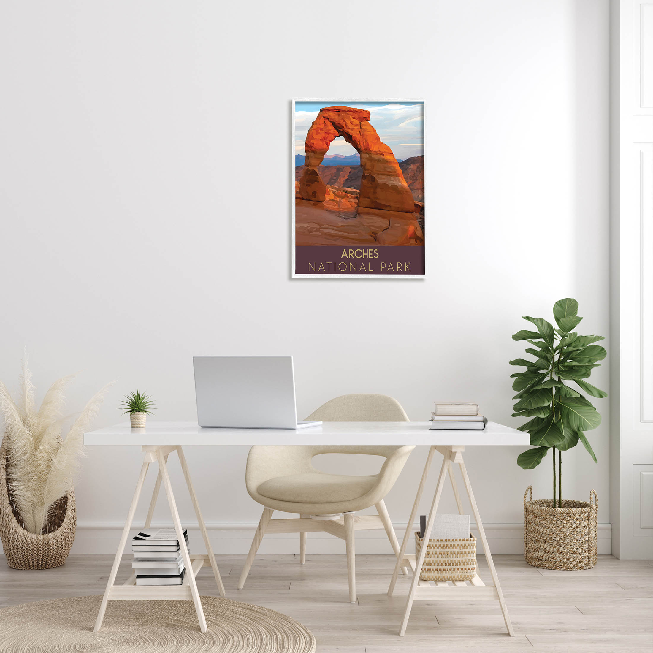 Arches National Park Desert Canyon Landscape Graphic Art White Framed Art Print Wall Art