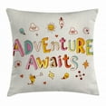 thumbnail image 1 of Adventure Throw Pillow Cushion Cover, Cartoon Style Doodle Quote with Cute Little Monsters and Animals Colorful Design, Decorative Square Accent Pillow Case, 16 X 16 Inches, Multicolor, by Ambesonne, 1 of 2