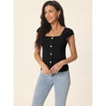 thumbnail image 2 of Unique Bargains Women's Square Neck Ribbed Knit Buttons Decor Sleeveless Tops S Black, 2 of 6