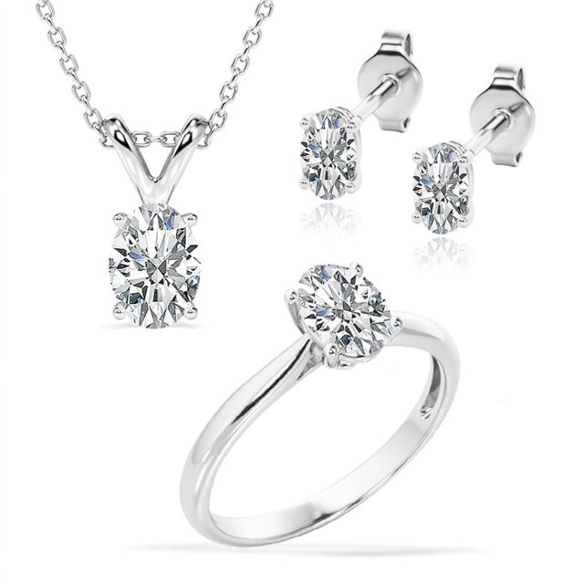 JeenMata Hermoso Juego de Regalo de Moissanita de 3 Quilates con Anillo, Aretes y Colgante