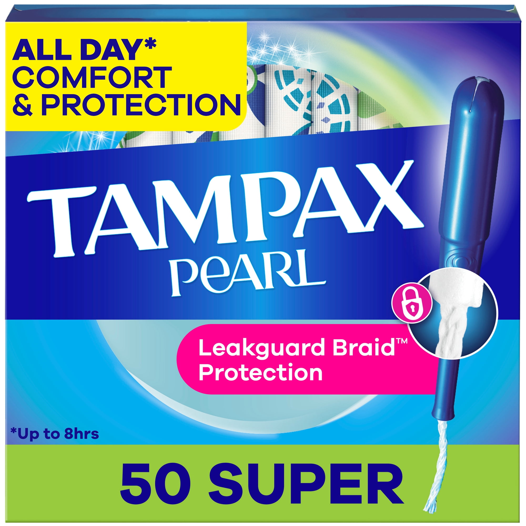 Tampax Pearl Tampons with LeakGuard Braid, Super Absorbency, 50 Count